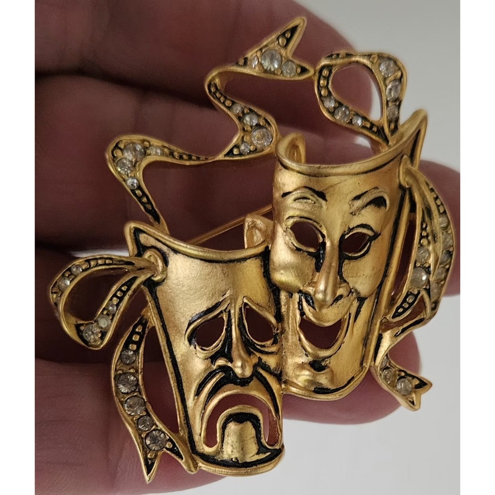Rare Vintage Bob Mackie Comedy Tragedy Mask Brooch - Picture 4 of 7